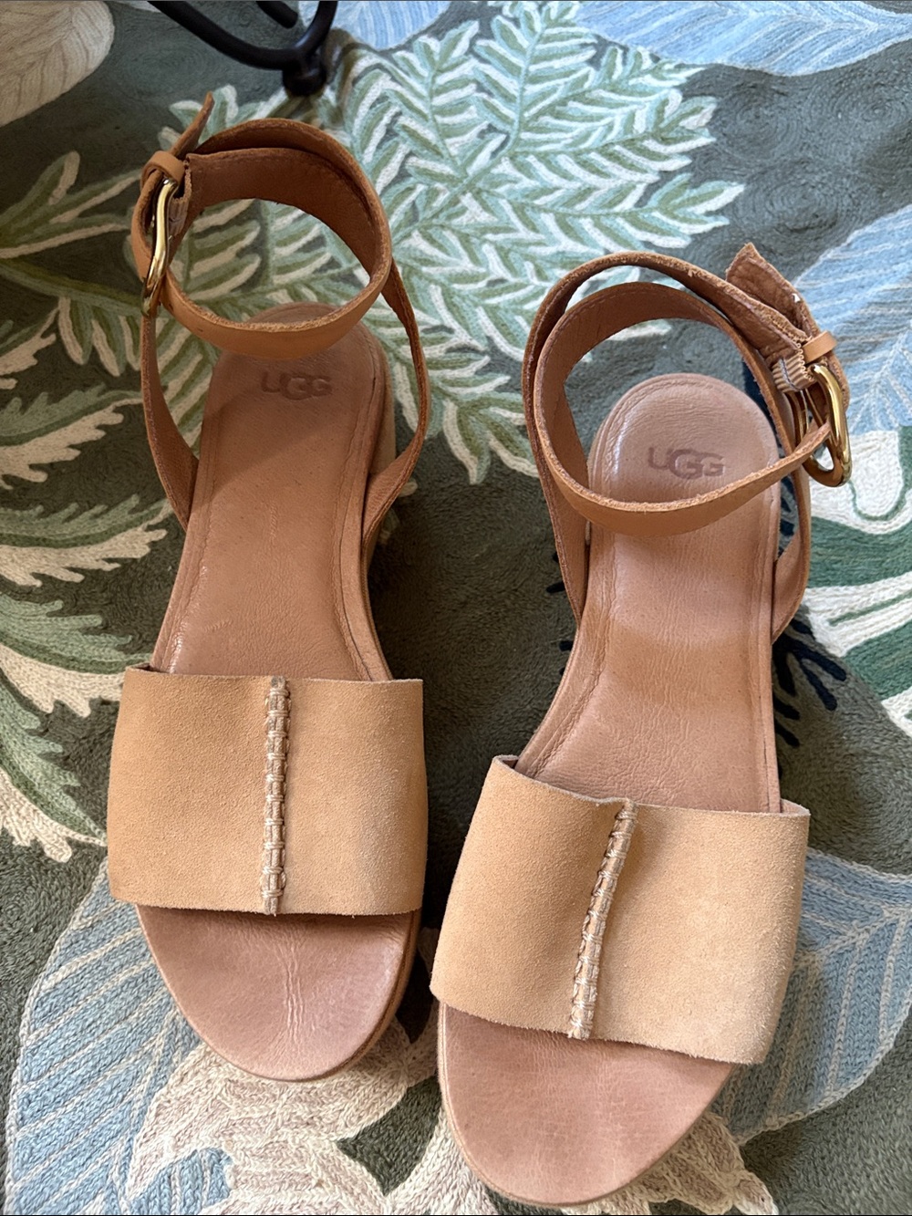 UGG Women's Tan Suede Ankle-Strap Sandals with Front Band